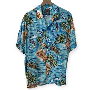 Pineapple Connections Hawaiian Shirt – Vintage Surf Print, Blue, Men’s L Aloha